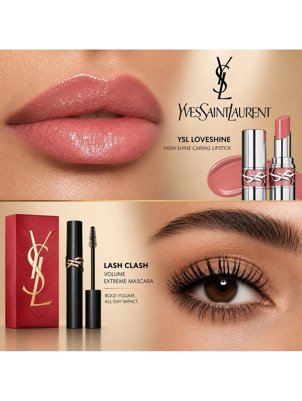 Yves St. Laurent -YSL- 2 Pc Set • Lash Clash Mascara & Loveshine Lipstick NEW